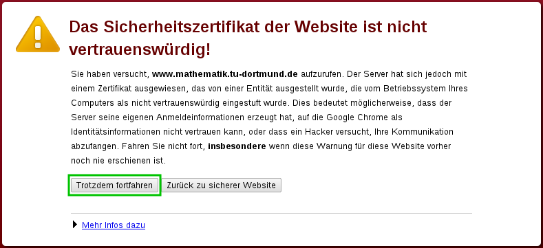 Zertifikat akzeptieren beim Chrome