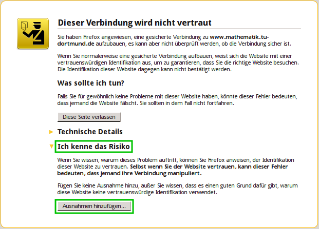 Zertifikat akzeptieren bei Firefox